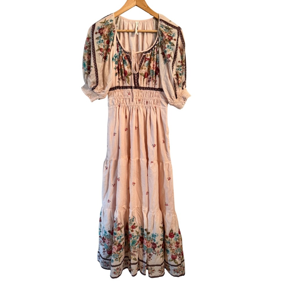 Floral Embroidered Pink Maxi Dress - Picture 3 of 11